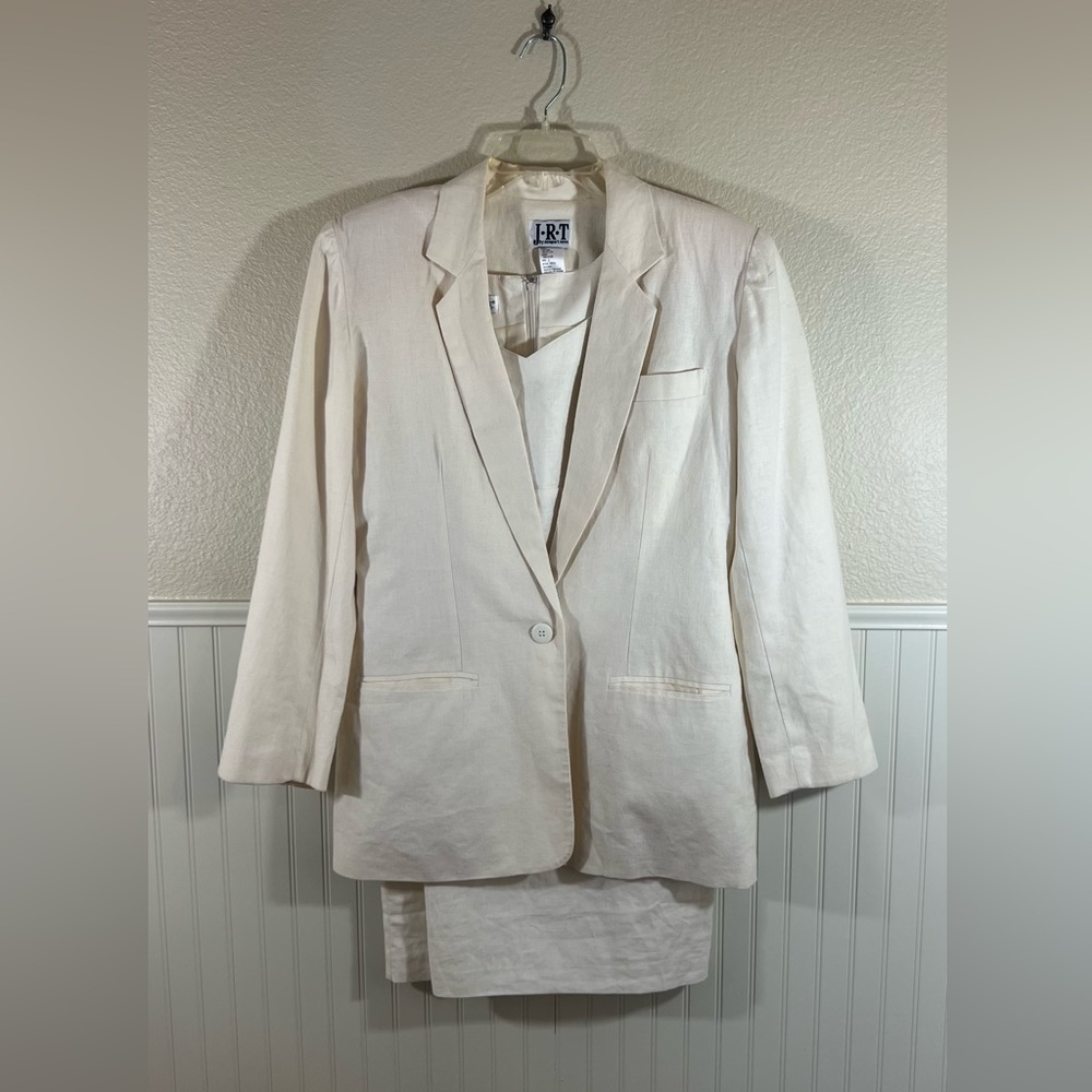 JRT Newport News Off White Linen Blend Dress And Jacket Set Size 4